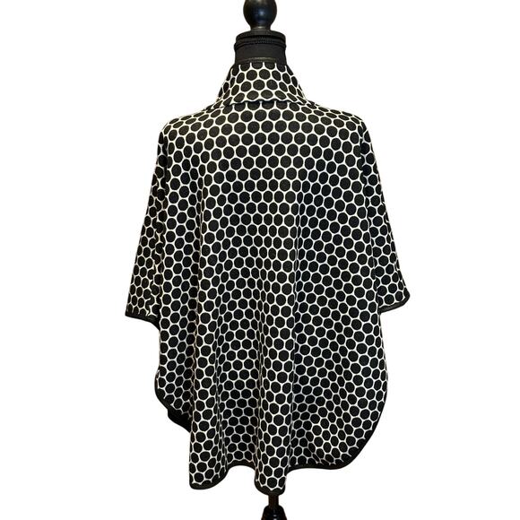 Women's Joseph Ribkoff Blk White Zip Front Jersey Leather Cape Poncho Sz 6, EUC - Picture 2 of 5